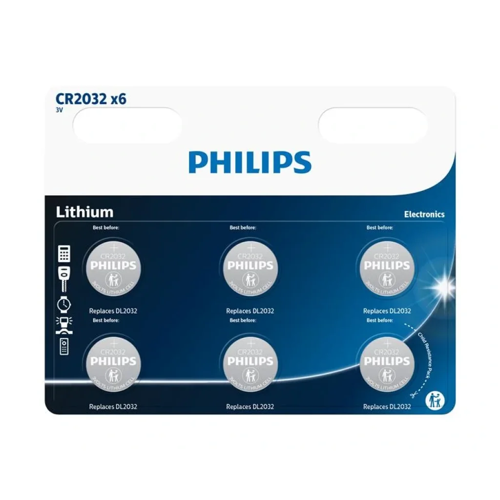 Батарейка Philips литиевая CR 2032 блистер, 6 шт, CR2032P6/01B UA
